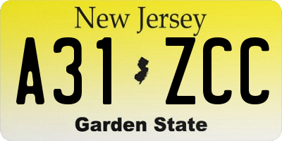 NJ license plate A31ZCC