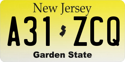 NJ license plate A31ZCQ
