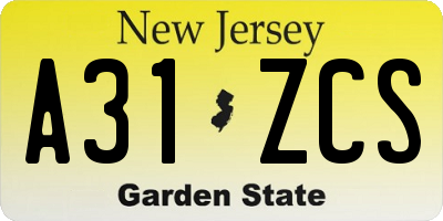 NJ license plate A31ZCS