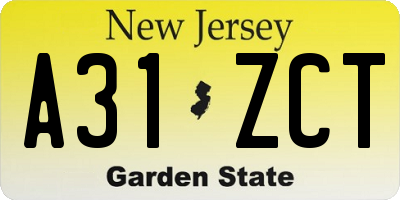 NJ license plate A31ZCT