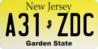 NJ license plate A31ZDC