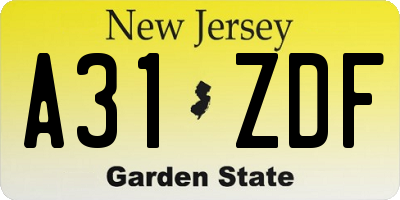NJ license plate A31ZDF