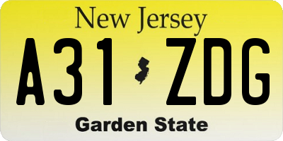 NJ license plate A31ZDG
