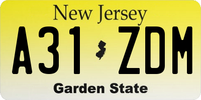 NJ license plate A31ZDM