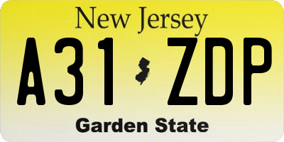 NJ license plate A31ZDP