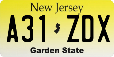 NJ license plate A31ZDX