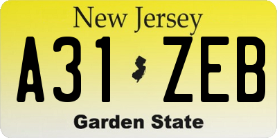 NJ license plate A31ZEB