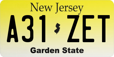 NJ license plate A31ZET