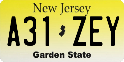 NJ license plate A31ZEY