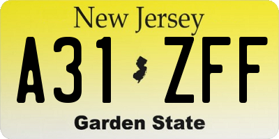 NJ license plate A31ZFF