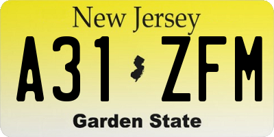 NJ license plate A31ZFM