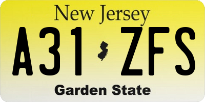 NJ license plate A31ZFS