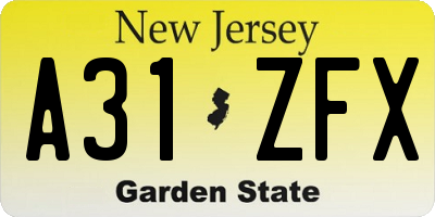 NJ license plate A31ZFX