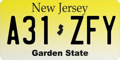 NJ license plate A31ZFY