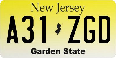 NJ license plate A31ZGD