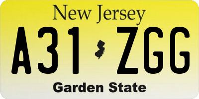 NJ license plate A31ZGG