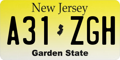 NJ license plate A31ZGH
