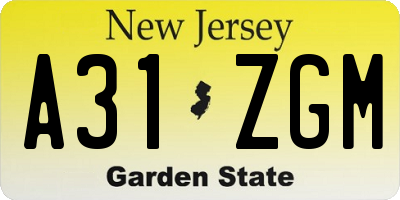 NJ license plate A31ZGM