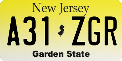 NJ license plate A31ZGR