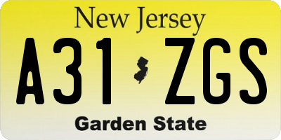 NJ license plate A31ZGS