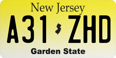 NJ license plate A31ZHD