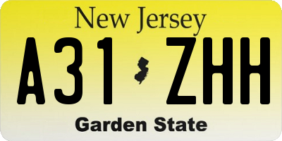 NJ license plate A31ZHH