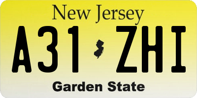 NJ license plate A31ZHI