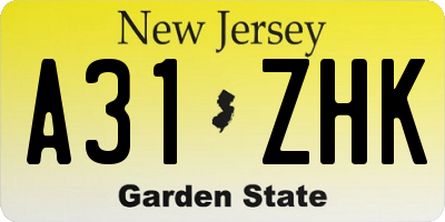 NJ license plate A31ZHK