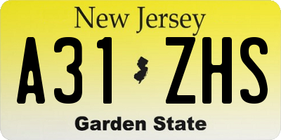 NJ license plate A31ZHS
