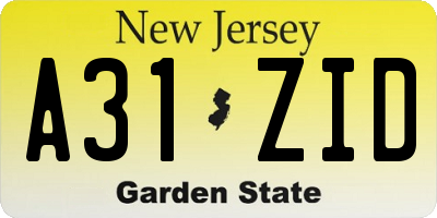 NJ license plate A31ZID