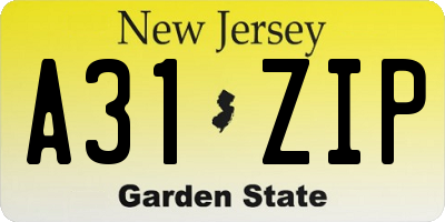 NJ license plate A31ZIP