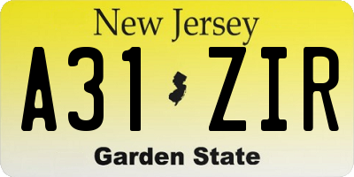 NJ license plate A31ZIR