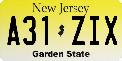 NJ license plate A31ZIX