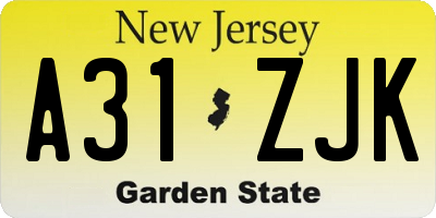 NJ license plate A31ZJK