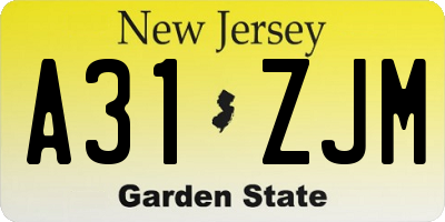 NJ license plate A31ZJM