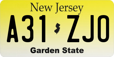NJ license plate A31ZJO