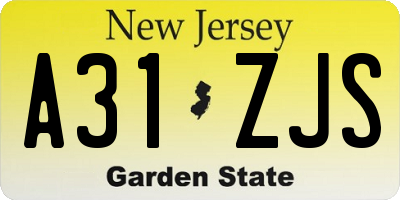 NJ license plate A31ZJS