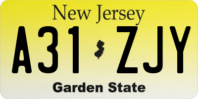 NJ license plate A31ZJY