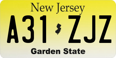 NJ license plate A31ZJZ