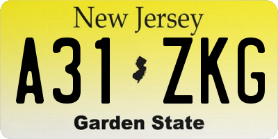 NJ license plate A31ZKG