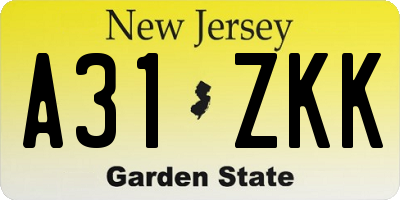 NJ license plate A31ZKK