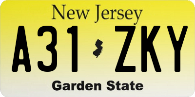 NJ license plate A31ZKY