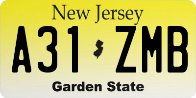 NJ license plate A31ZMB