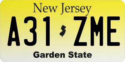 NJ license plate A31ZME