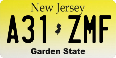 NJ license plate A31ZMF