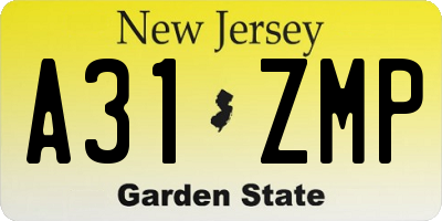 NJ license plate A31ZMP