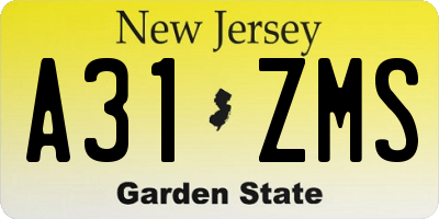 NJ license plate A31ZMS