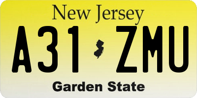 NJ license plate A31ZMU