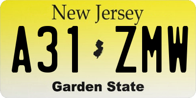 NJ license plate A31ZMW