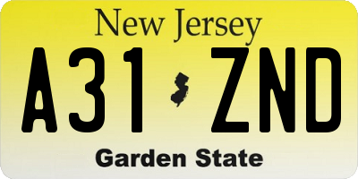 NJ license plate A31ZND